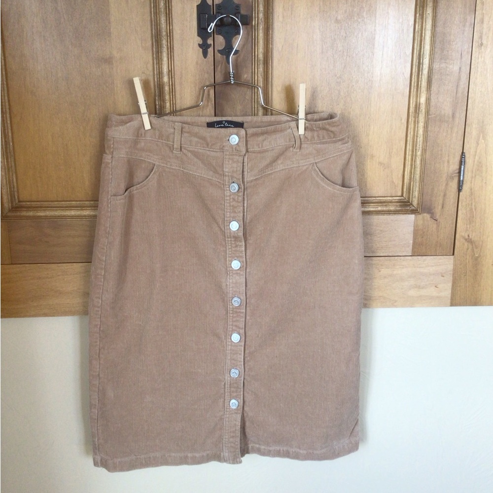 Tan Corduroy Button-Front Skirt L Love Tree classic